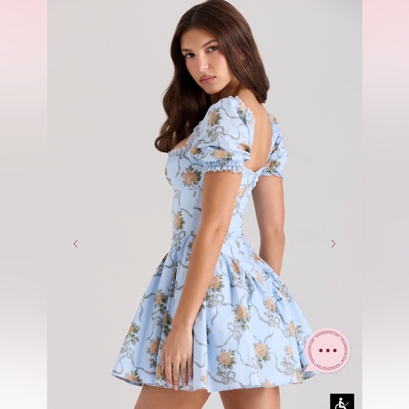 House of CB Blue Ruched Puff Sleeve Mini Dress - Picture 6 of 6